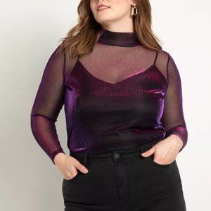 Eloquii Sparkle Lurex Mock Neck Top Purple 14/16 NWT